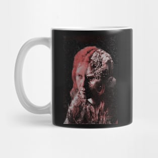 Beautiful woman with strange half of face. Beautiful and dark. Mug